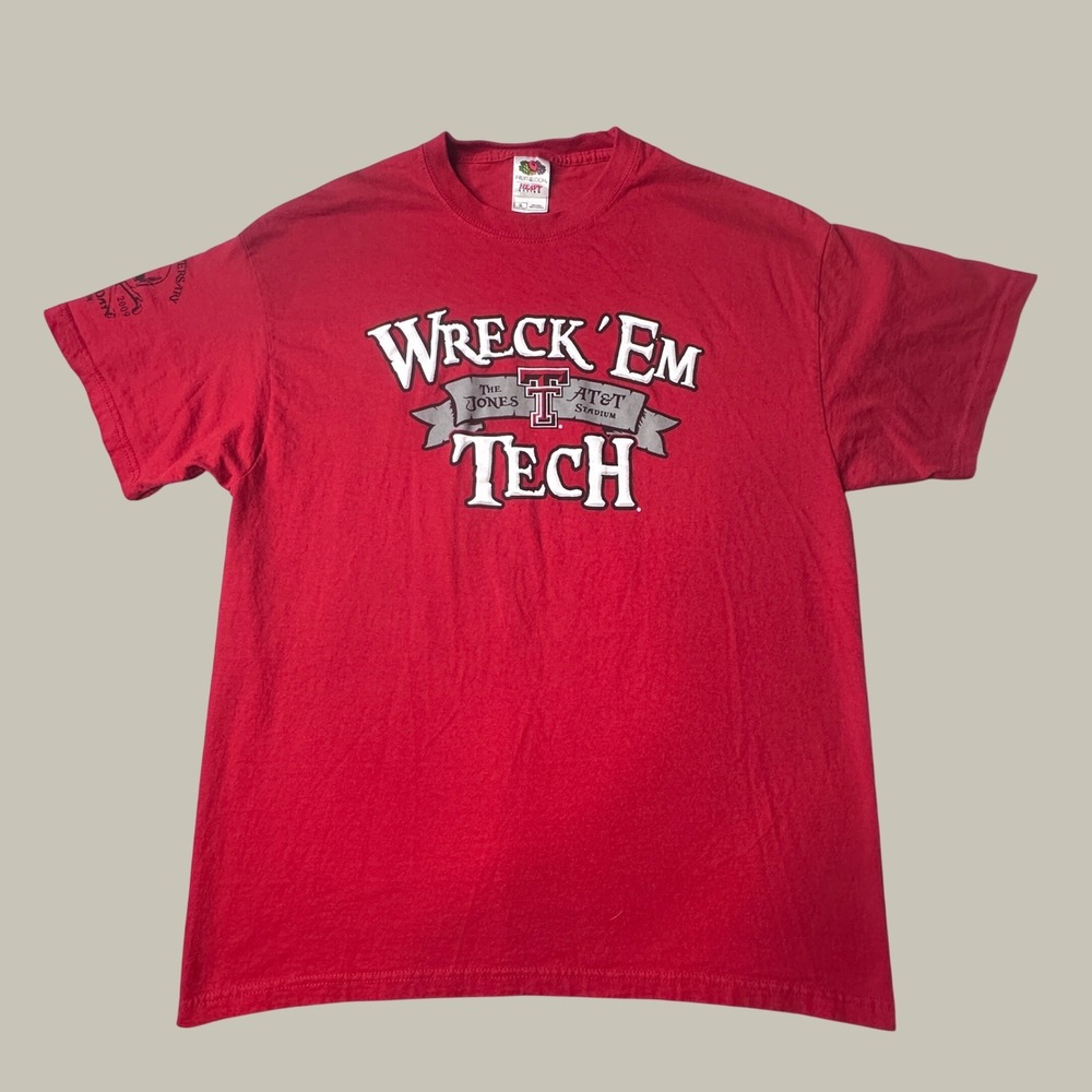 Texas Tech T-Shirt Mens XL Red NCAA Football Wreck Em Fruit of the Loom